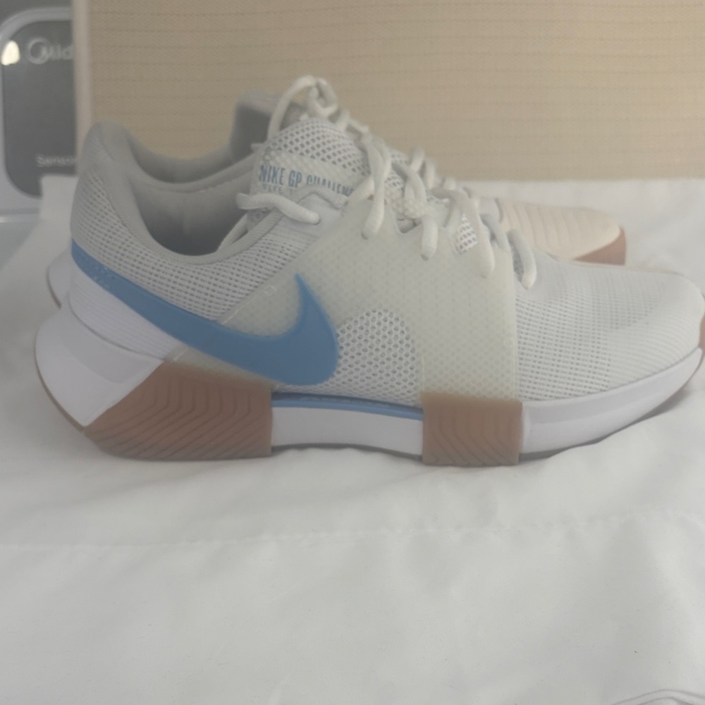 White and Blue Athletic Sneakers